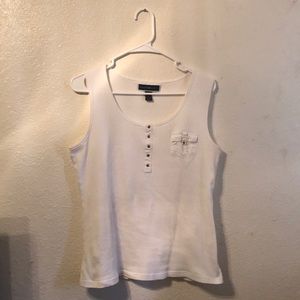 Karen Scott White Ribbed Tank Too w/ gold Buttons